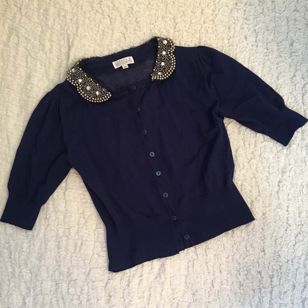 Navy sweater w/ embellished collar